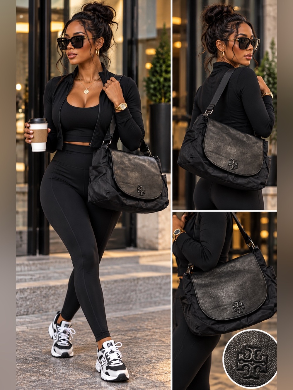 Tory Burch Thea Black Leather & Nylon Diaper Messenger Bag